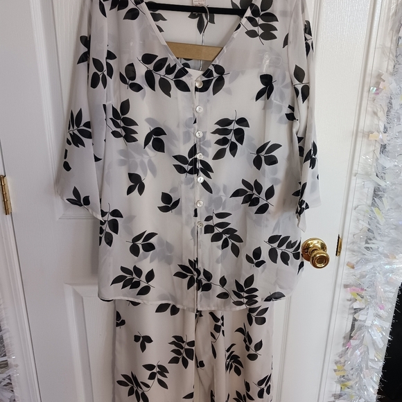 Women's Monroe & Main Sheer White/Black Pants Set Size L lightweight boho cruise - Picture 2 of 12